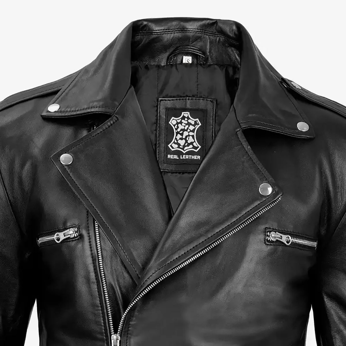 Black Asymmetrical Belted Moto Leather Jacket for Men 4