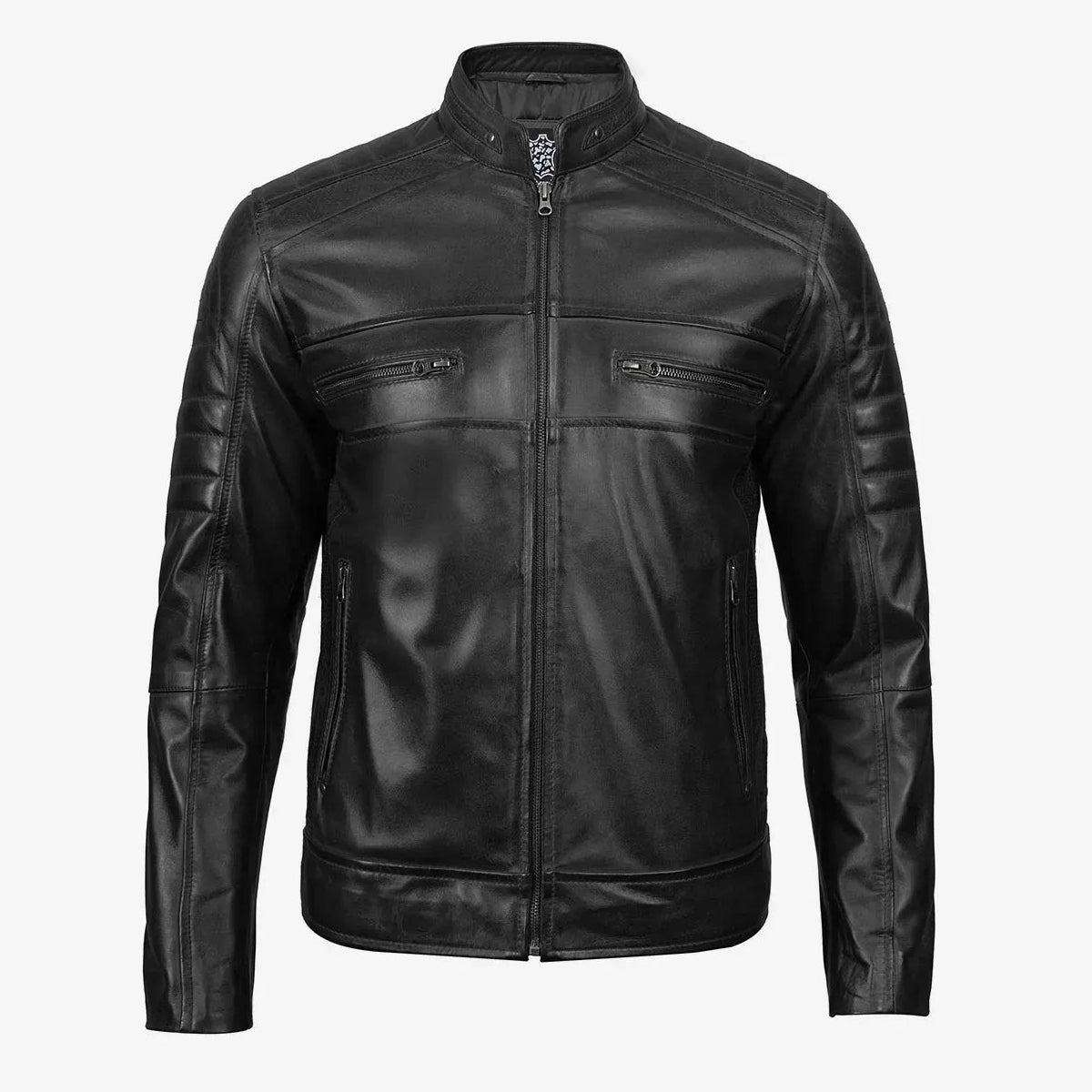 Black Café Racer Leather Jacket - Men's Biker Jacket 3